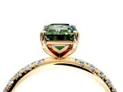 Solitaire Engagement Ring Setting for Fancy Green Emerald Cut Center with Micro Pave Band and Prong Head in Yellow Gold