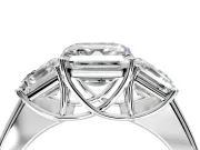 3 Stone Engagement Ring Setting for Asscher Cut Center with Raised Basket Heads and Prong Head in Platinum