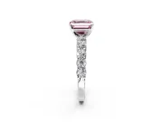 Shared-Prong Engagement Ring Setting for Fancy Pink Asscher Cut Center with Graduated Accents and Prong Head in Sterling Silver