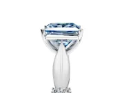 Solitaire Engagement Ring Setting for Fancy Blue Princess Cut Center with Carved Leaf Shoulders and Prong Head in Sterling Silver