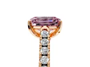 Solitaire Engagement Ring Setting for Fancy Pink Emerald Cut Center with Partway Pave Band and Prong Head in Rose Gold