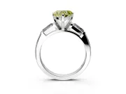 3 Stone Engagement Ring Setting for Fancy Yellow Heart-Shaped Center with Tapered Baguettes, Plain Band and Prong Head in Platinum