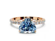Solitaire Engagement Ring Setting for Fancy Blue Heart-Shaped Center with Micro Pave Band and Prong Head in Rose Gold