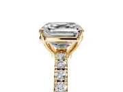 Solitaire Engagement Ring Setting for Asscher Cut Center with Large Accent Band and Prong Head in Yellow Gold