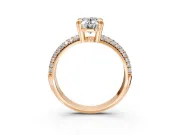 Solitaire Engagement Ring Setting for Oval Center with Multi-Row Pave Accents and Basket Head in Rose Gold