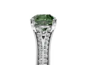 Solitaire Engagement Ring Setting for Fancy Green Cushion Cut Center with Pave Rail Split Shank and Prong Head in Sterling Silver