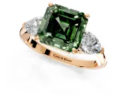 3 Stone Engagement Ring Setting for Fancy Green Asscher Cut Center with Large Pear-Shaped Accents and Prong Head in Rose Gold