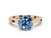 Solitaire Engagement Ring Setting for Fancy Blue Round Cut Center with Flat-Sided Plain Band and Prong Head in Rose Gold