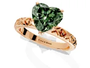 Solitaire Engagement Ring Setting for Fancy Green Heart-Shaped Center with XO Engraved Band and Prong Head in Rose Gold