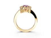 Halo Engagement Ring Setting for Fancy Pink Cushion Cut Center with Milgrain Halo, Pave Band and Prong Head in Yellow Gold