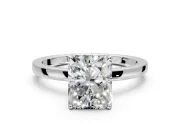 Solitaire Engagement Ring Setting for Radiant Cut Center with Thin Rounded Plain Band and Prong Head in Platinum