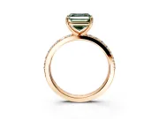 Solitaire Engagement Ring Setting for Fancy Green Asscher Cut Center with Round Cut Pave Band and Prong Head in Rose Gold