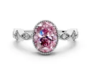Milgrain Bezel Engagement Ring Setting for Fancy Pink Oval Center with Marquise Stations and Bezel Head in Platinum