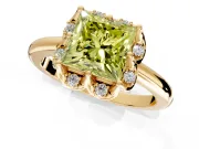 Floral Frame Engagement Ring Setting for Fancy Yellow Princess Cut Center with Accent Clusters and Prong Head in Yellow Gold