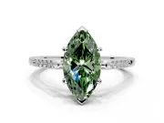 Solitaire Engagement Ring Setting for Fancy Green Marquise Center with Channel Accents and Prong Head in White Gold