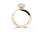 Solitaire Engagement Ring Setting for Asscher Cut Center with Milgrain-Edged Pave Band and Prong Head in Yellow Gold