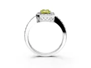 Halo Engagement Ring Setting for Fancy Yellow Emerald Cut Center with Heart-Shaped Openwork, Pave Band and Prong Head in Platinum