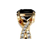 Solitaire Engagement Ring Setting for Fancy Black Radiant Cut Center with Narrow Twist Pave Band and Prong Head in Yellow Gold