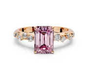 Cluster Engagement Ring Setting for Fancy Pink Emerald Cut Center with Round Cut Accent Band and Prong Head in Rose Gold