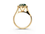 Halo Engagement Ring Setting for Fancy Green Heart-Shaped Center with Square Band and Prong Head in Yellow Gold