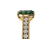 Solitaire Engagement Ring Setting for Fancy Green Emerald Cut Center with Engraved Pave Band and Prong Head in Yellow Gold