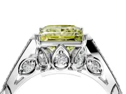Cathedral Engagement Ring Setting for Fancy Yellow Princess Cut Center with Antique-Style Pave Band and Prong Head in White Gold