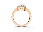 Halo Engagement Ring Setting for Oval Center with Heart-Shaped Openwork, Pave Band and Prong Head in Rose Gold