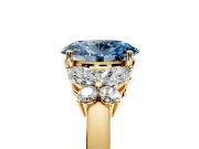 Solitaire Engagement Ring Setting for Fancy Blue Oval Center with Marquise Flower Shoulders and Prong Head in Yellow Gold