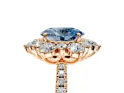 Floral Halo Engagement Ring Setting for Fancy Blue Oval Center with Pave Accents and Prong Head in Rose Gold