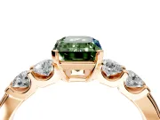 5 Stone Engagement Ring Setting for Fancy Green Emerald Cut Center with Plain Band and Prong Head in Rose Gold