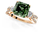 3 Stone Engagement Ring Setting for Fancy Green Asscher Cut Center with Pave Split Shank and Prong Head in Rose Gold
