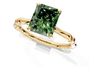 Solitaire Engagement Ring Setting for Fancy Green Radiant Cut Center with Bamboo Band and Prong Head in Yellow Gold