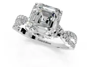 Solitaire Engagement Ring Setting for Asscher Cut Center with Narrow Twist Pave Band and Prong Head in Sterling Silver