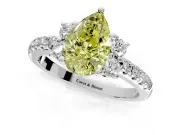 Paired Accent Engagement Ring Setting for Fancy Yellow Pear-Shaped Center with Pave Band and Prong Head in Platinum