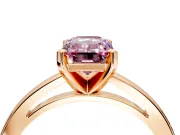 Solitaire Engagement Ring Setting for Fancy Pink Emerald Cut Center with Basket Rail and Prong Head in Rose Gold