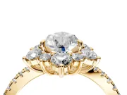Floral Halo Engagement Ring Setting for Pear-Shaped Center with Pave Accents and Prong Head in Yellow Gold