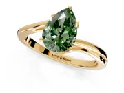 Solitaire Engagement Ring Setting for Fancy Green Pear-Shaped Center with Plain Bypass Twist Band and Prong Head in Yellow Gold