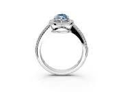 Milgrain Halo Engagement Ring Setting for Fancy Blue Marquise Center with Three-Sided Pave Band and Prong Head in Platinum