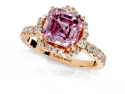 Floral Halo Engagement Ring Setting for Fancy Pink Asscher Cut Center with Pave Band and Prong Head in Rose Gold