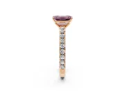 Solitaire Engagement Ring Setting for Fancy Pink Emerald Cut Center with Large Accent Band and Prong Head in Rose Gold