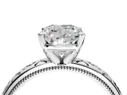 Solitaire Engagement Ring Setting for Cushion Cut Center with Scrollwork Band and Prong Head in Platinum