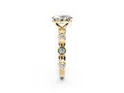 Solitaire Engagement Ring Setting for Oval Center with Beaded Bezel Station Band and Prong Head in Yellow Gold