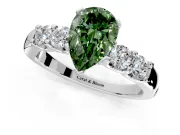 5 Stone Engagement Ring Setting for Fancy Green Pear-Shaped Center with Plain Band and Prong Head in Platinum