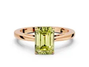 Solitaire Engagement Ring Setting for Fancy Yellow Emerald Cut Center with Open Cathedral Shoulders and Prong Head in Rose Gold