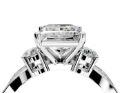 3 Stone Engagement Ring Setting for Princess Cut Center with Pave Twist Band and Prong Head in White Gold