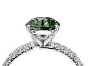 Solitaire Engagement Ring Setting for Fancy Green Round Cut Center with Domed Multi-Row Pave Band and Prong Head in Sterling Silver
