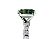 Open Basket Engagement Ring Setting for Fancy Green Emerald Cut Center with Pave Band and Prong Head in White Gold