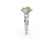 Halo Engagement Ring Setting for Fancy Yellow Heart-Shaped Center with Open Scroll Shoulders and Prong Head in Sterling Silver