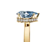 Hidden Halo Engagement Ring Setting for Fancy Blue Pear-Shaped Center with Wide Flat Plain Band and Prong Head in Yellow Gold