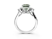 3 Stone Engagement Ring Setting for Fancy Green Princess Cut Center with Crossover Basket, Pave Band and Prong Head in White Gold